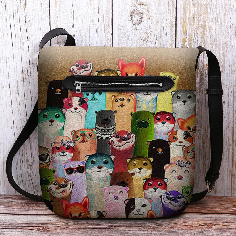 Vrouwen Vilten Leuke Cartoon Kleurrijke Mollen Patroon Multi-Carry Crossbody Tas Schoudertas