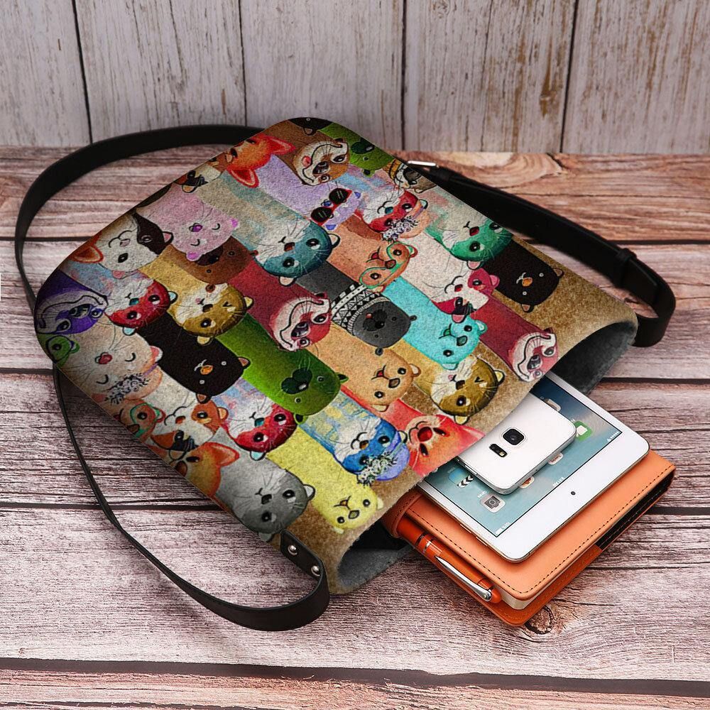 Vrouwen Vilten Leuke Cartoon Kleurrijke Mollen Patroon Multi-Carry Crossbody Tas Schoudertas