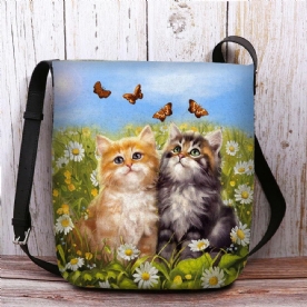 Vrouwen Voelde Country Style Cartoon Cats Print Persoonlijkheid Crossbody Tas Schoudertas