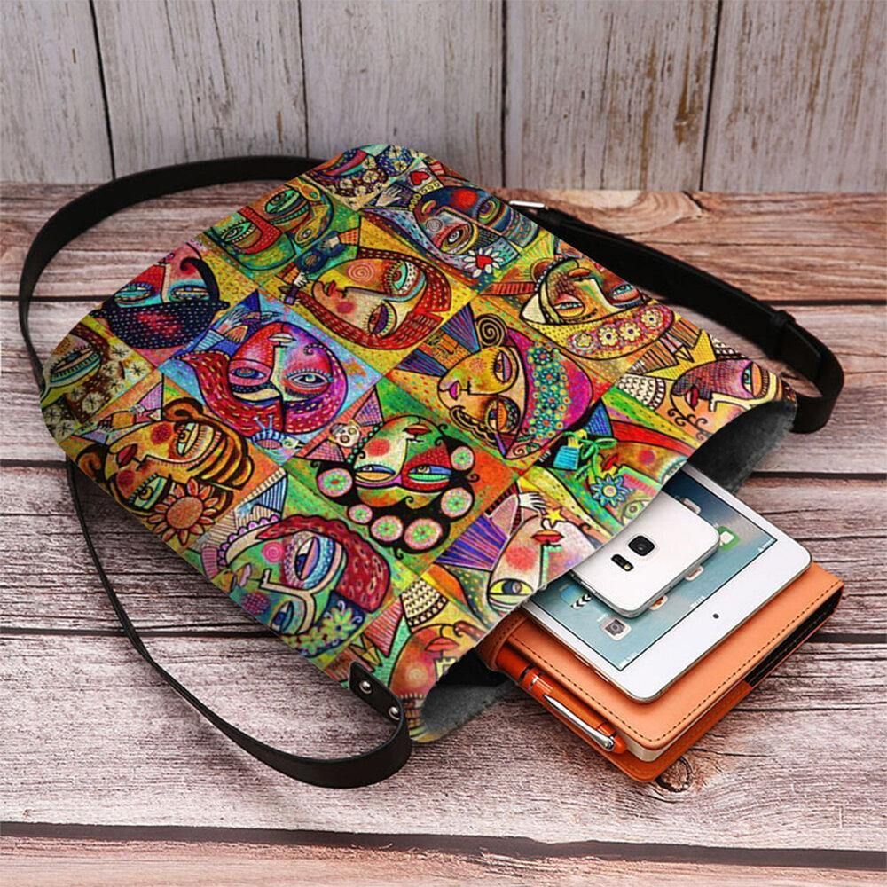 Vrouwen Voelde Multicolor Cartoon Figuur Print Crossbody Tas Schoudertas