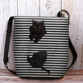 Vrouwen Voelden Leuke Casual 3D Cartoon Kat Strepen Patroon Crossbody Tas Schoudertas