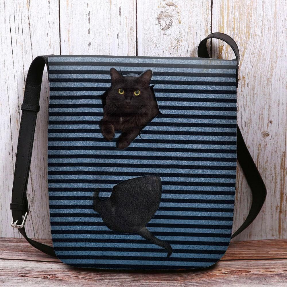 Vrouwen Voelden Leuke Casual 3D Cartoon Kat Strepen Patroon Crossbody Tas Schoudertas