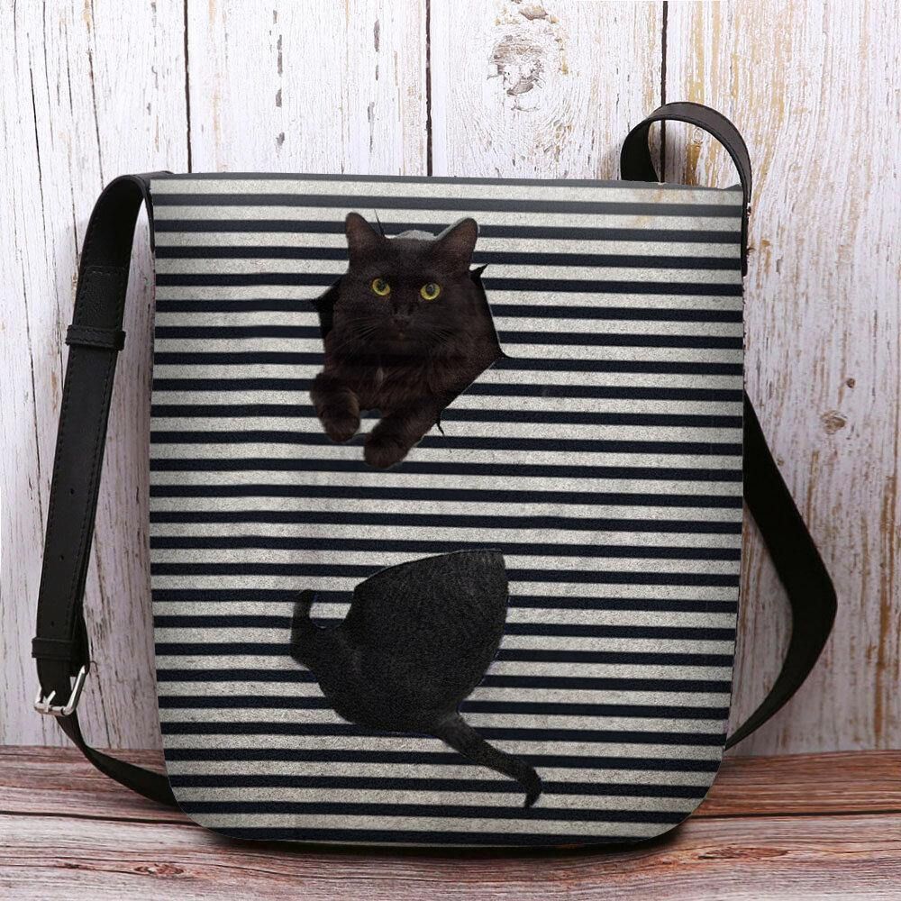 Vrouwen Voelden Leuke Casual 3D Cartoon Kat Strepen Patroon Crossbody Tas Schoudertas