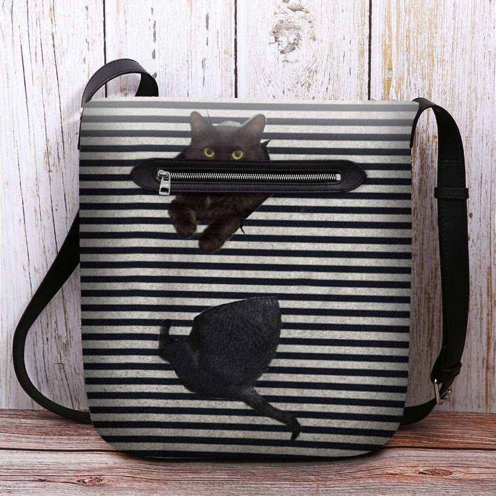 Vrouwen Voelden Leuke Casual 3D Cartoon Kat Strepen Patroon Crossbody Tas Schoudertas