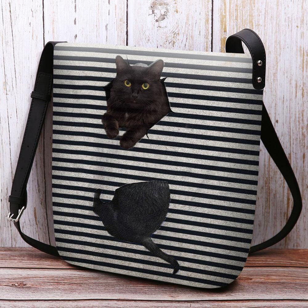 Vrouwen Voelden Leuke Casual 3D Cartoon Kat Strepen Patroon Crossbody Tas Schoudertas