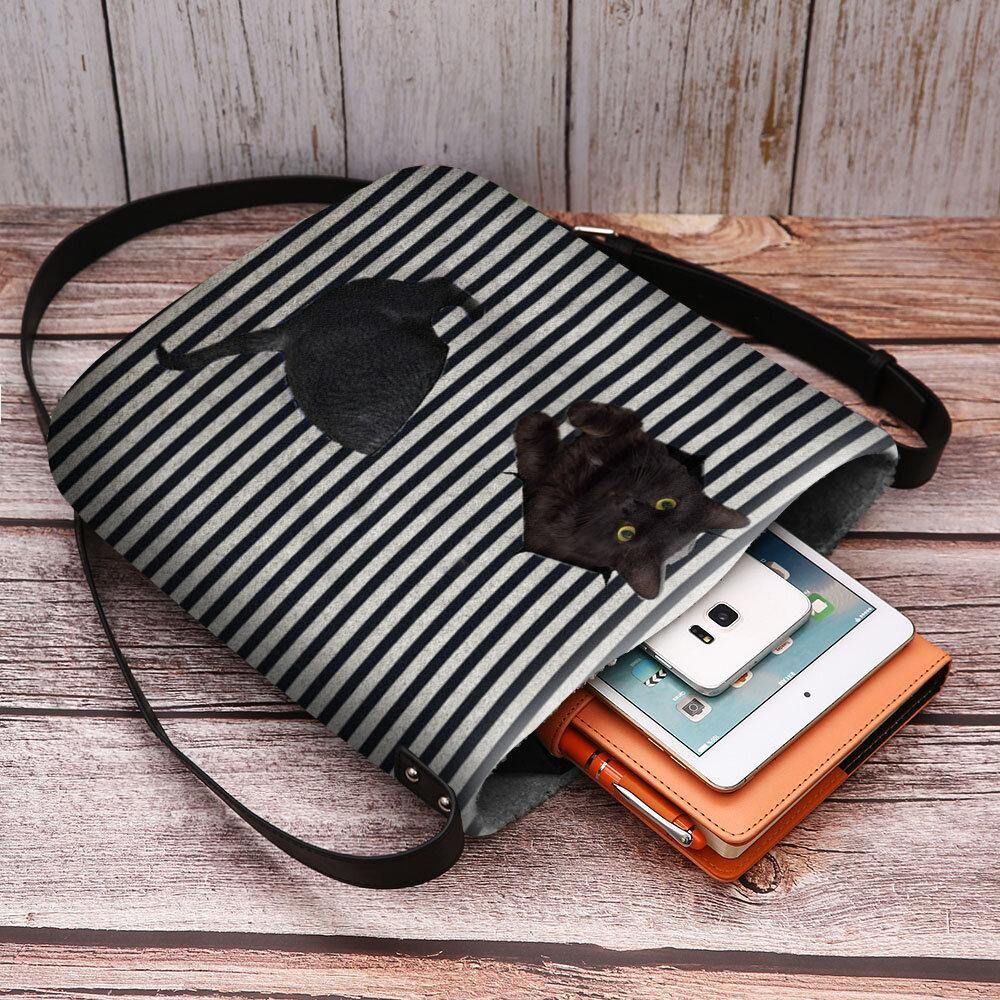 Vrouwen Voelden Leuke Casual 3D Cartoon Kat Strepen Patroon Crossbody Tas Schoudertas