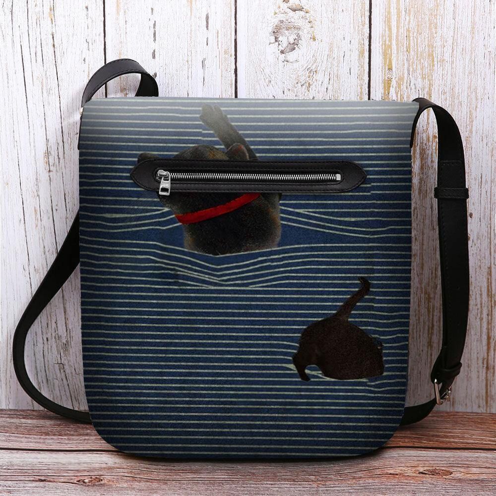 Vrouwen Voelden Leuke Casual Cartoon Kat Strepen Patroon Crossbody Tas Schoudertas