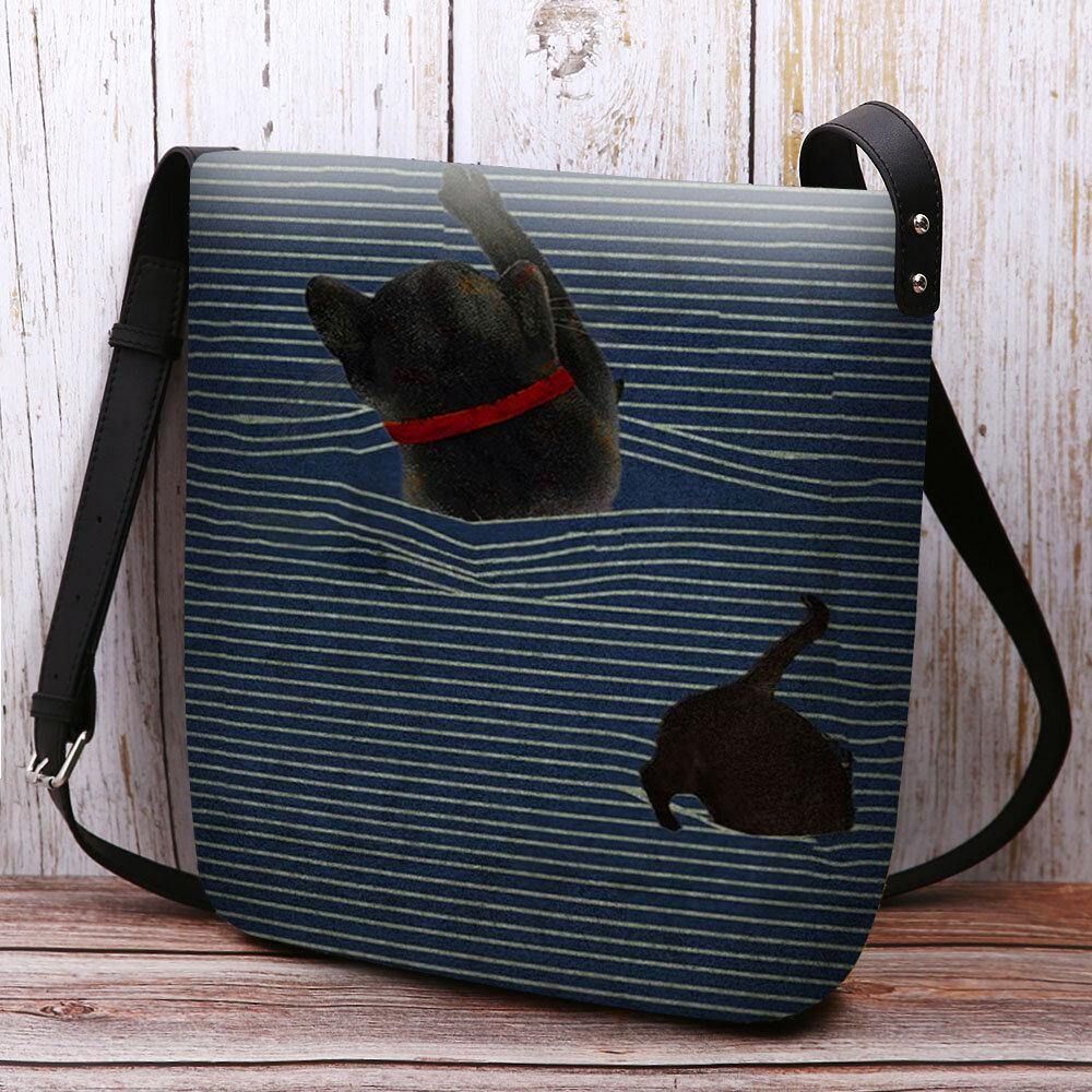 Vrouwen Voelden Leuke Casual Cartoon Kat Strepen Patroon Crossbody Tas Schoudertas