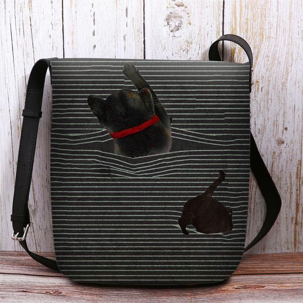 Vrouwen Voelden Leuke Casual Cartoon Kat Strepen Patroon Crossbody Tas Schoudertas