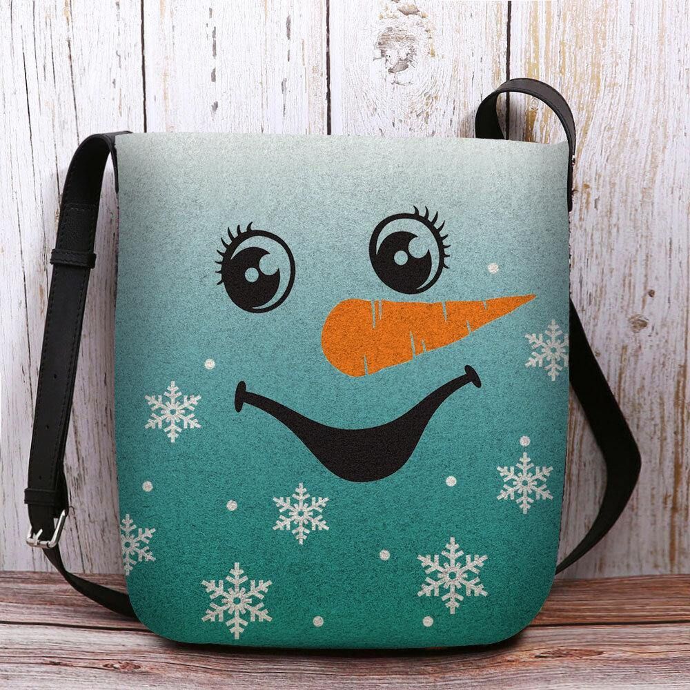 Vrouwen Voelden Leuke Feestelijke Kerst Glimlach Sneeuwpop Sneeuwvlokken Print Crossbody Tas Schoudertas