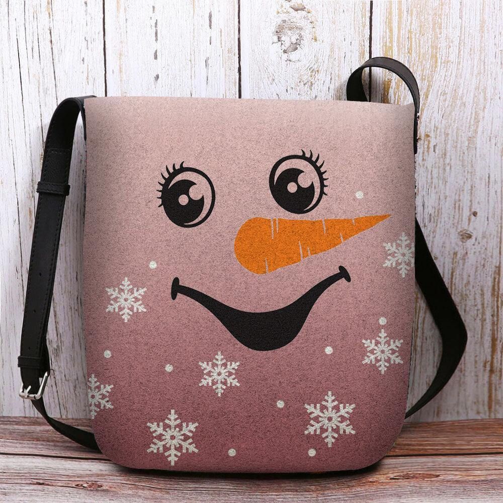 Vrouwen Voelden Leuke Feestelijke Kerst Glimlach Sneeuwpop Sneeuwvlokken Print Crossbody Tas Schoudertas