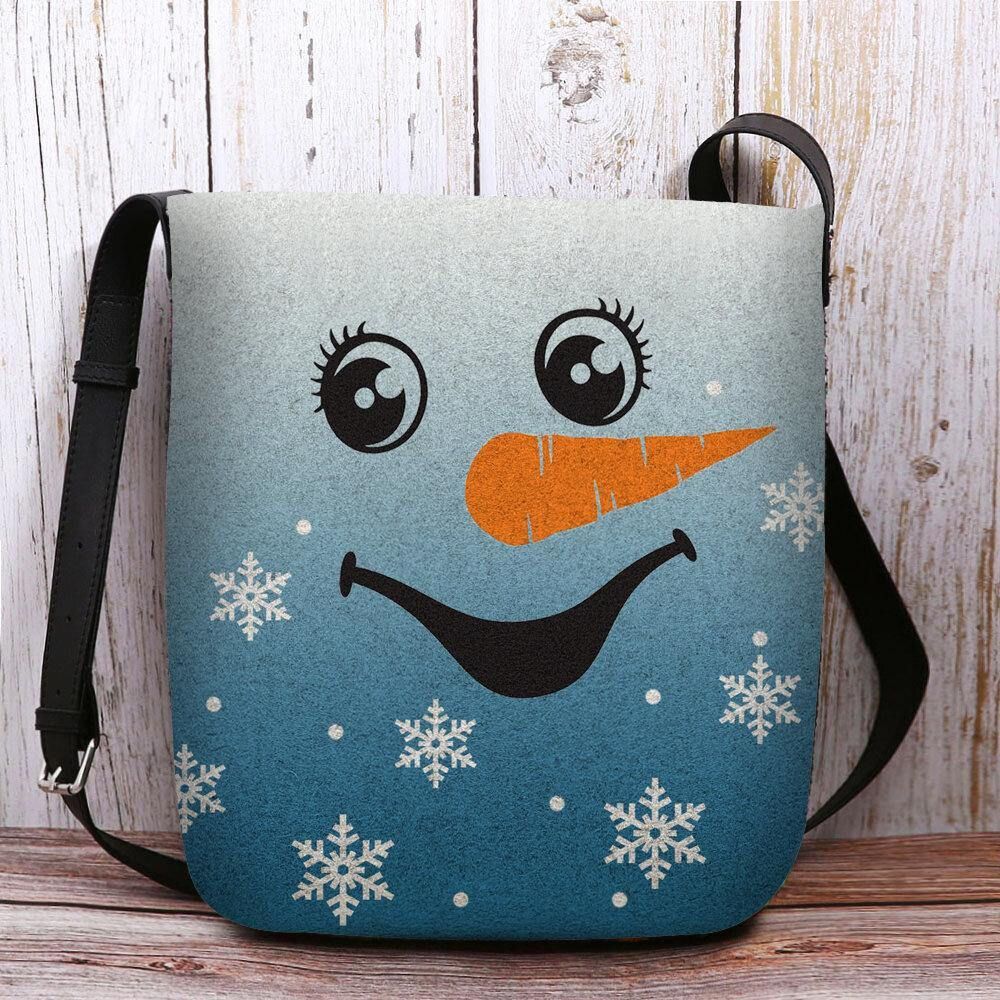 Vrouwen Voelden Leuke Feestelijke Kerst Glimlach Sneeuwpop Sneeuwvlokken Print Crossbody Tas Schoudertas