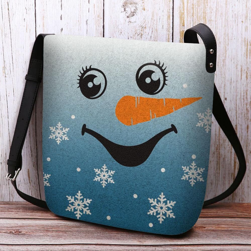 Vrouwen Voelden Leuke Feestelijke Kerst Glimlach Sneeuwpop Sneeuwvlokken Print Crossbody Tas Schoudertas