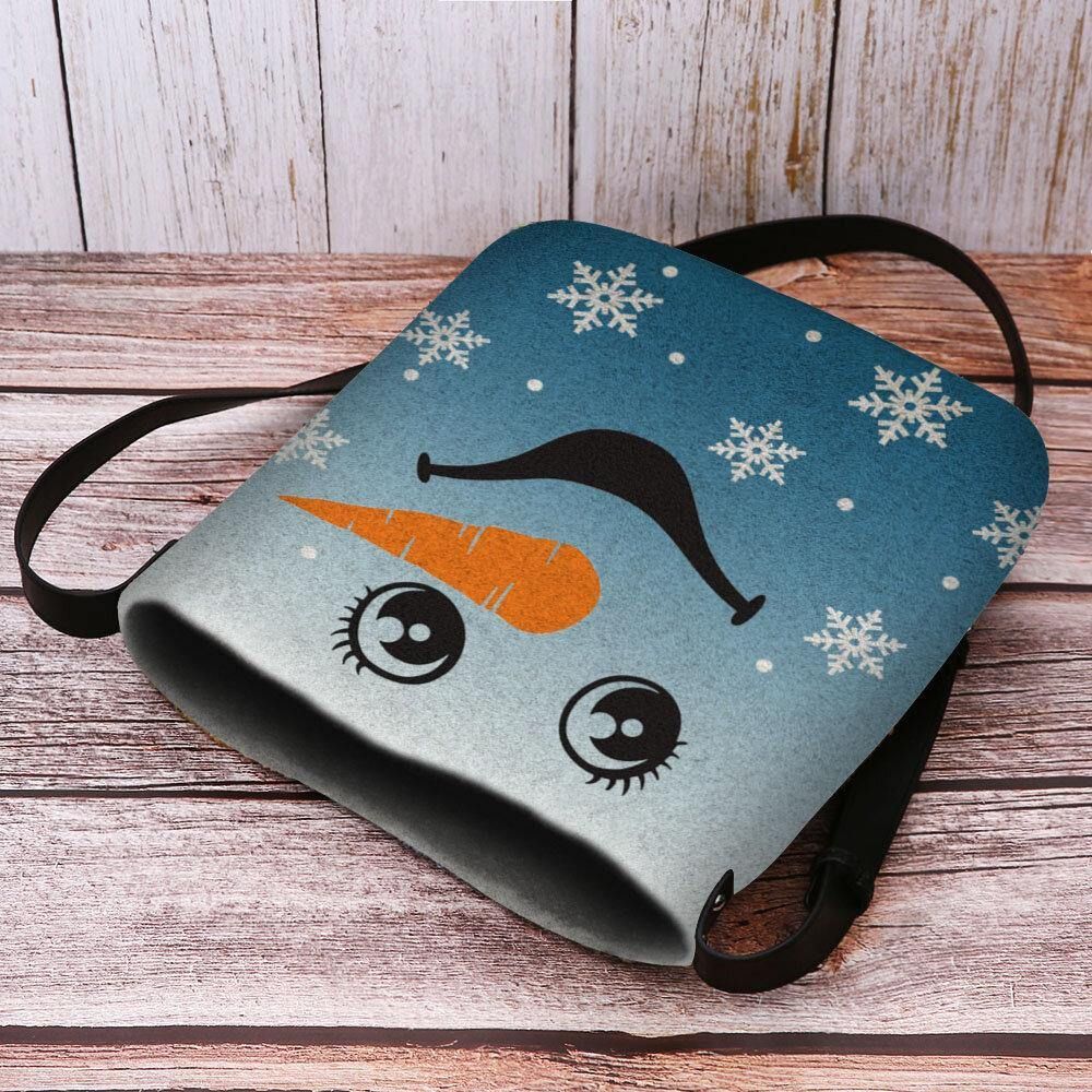 Vrouwen Voelden Leuke Feestelijke Kerst Glimlach Sneeuwpop Sneeuwvlokken Print Crossbody Tas Schoudertas