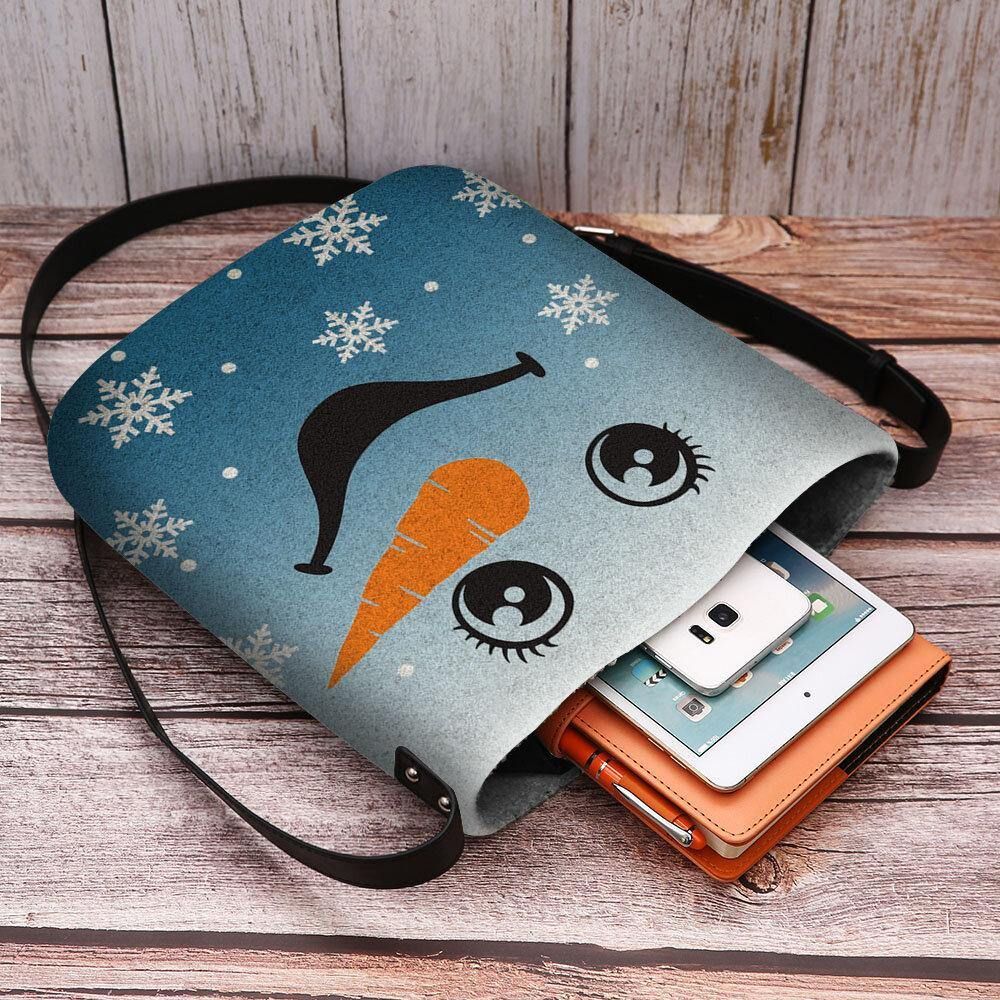 Vrouwen Voelden Leuke Feestelijke Kerst Glimlach Sneeuwpop Sneeuwvlokken Print Crossbody Tas Schoudertas