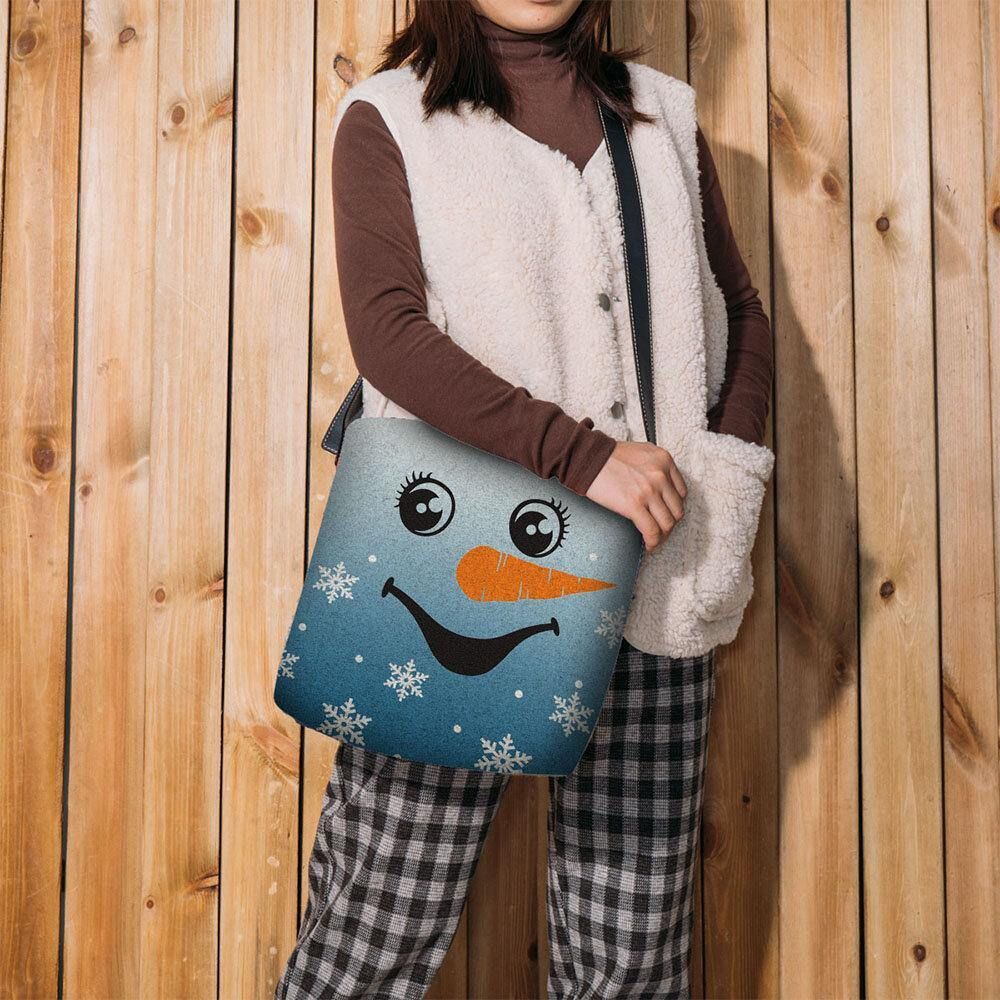 Vrouwen Voelden Leuke Feestelijke Kerst Glimlach Sneeuwpop Sneeuwvlokken Print Crossbody Tas Schoudertas