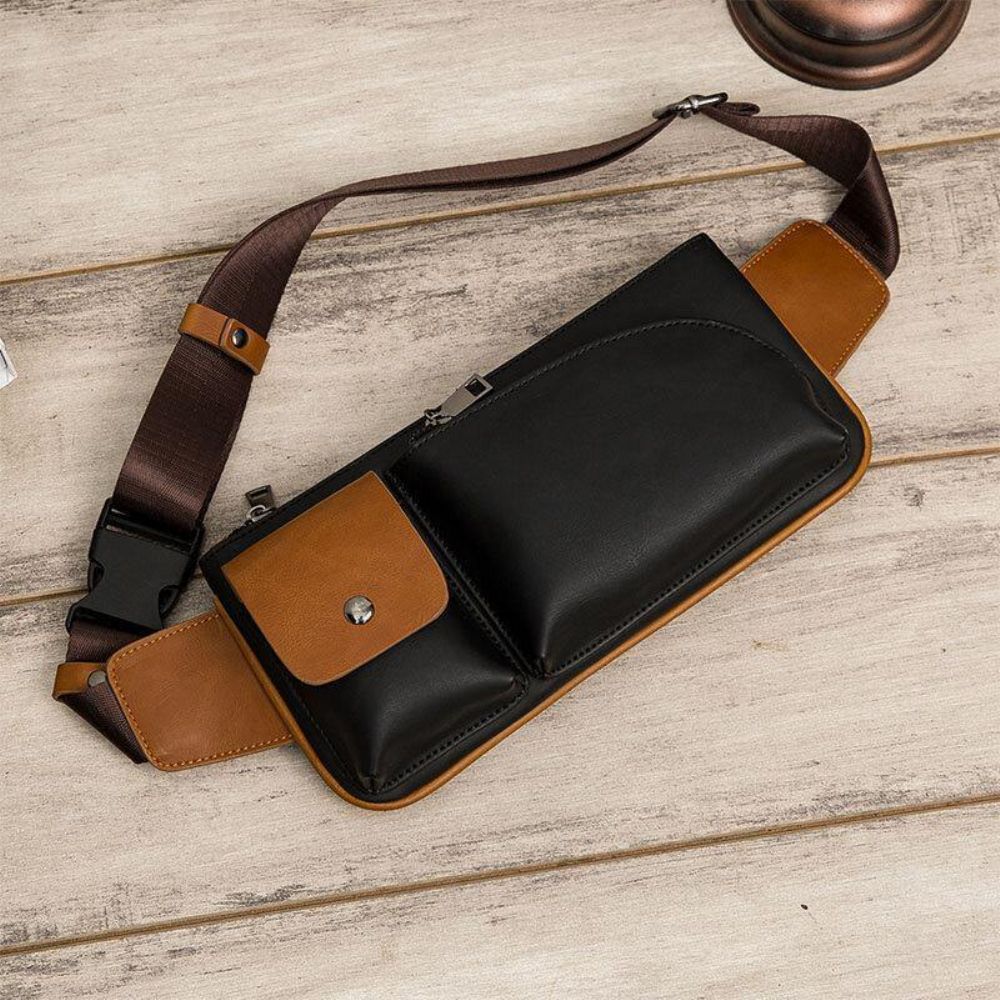 Heren Kunstleer Retro Zakelijk Casual Multi-Carry Heuptas Borsttas Sling Bag