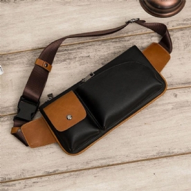 Heren Kunstleer Retro Zakelijk Casual Multi-Carry Heuptas Borsttas Sling Bag