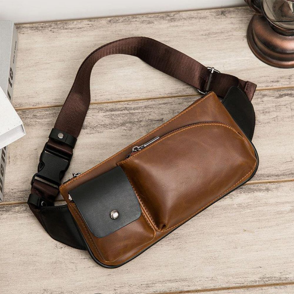 Heren Kunstleer Retro Zakelijk Casual Multi-Carry Heuptas Borsttas Sling Bag