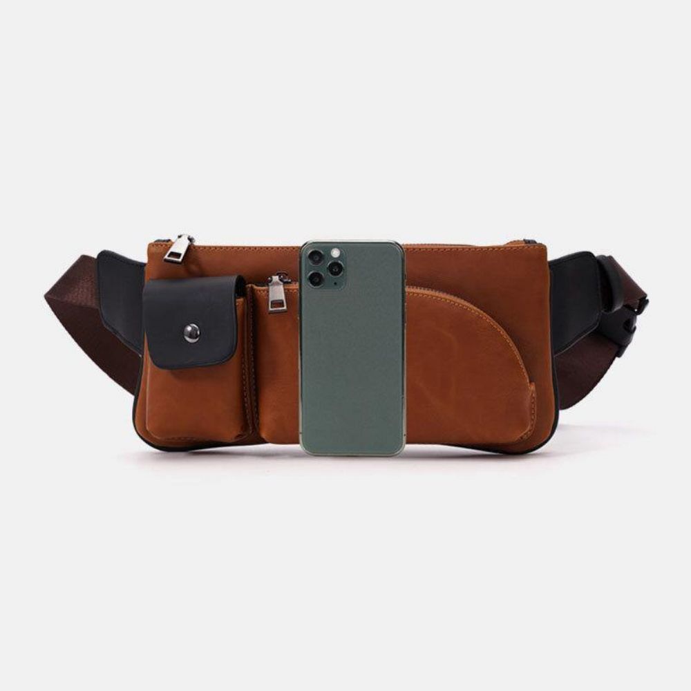 Heren Kunstleer Retro Zakelijk Casual Multi-Carry Heuptas Borsttas Sling Bag