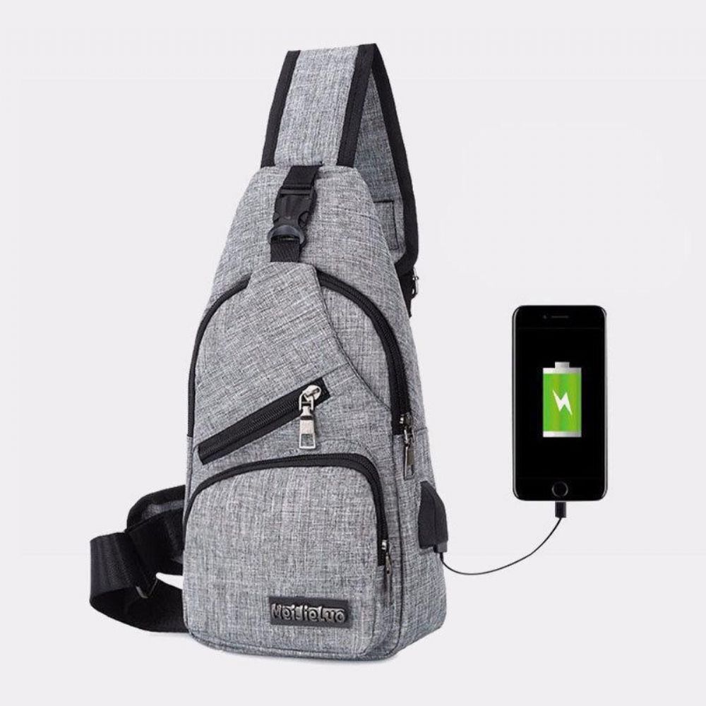 Heren Oxford Doek Usb Opladen Multi-Pocket Grote Capaciteit Waterdichte Borsttas Schoudertas