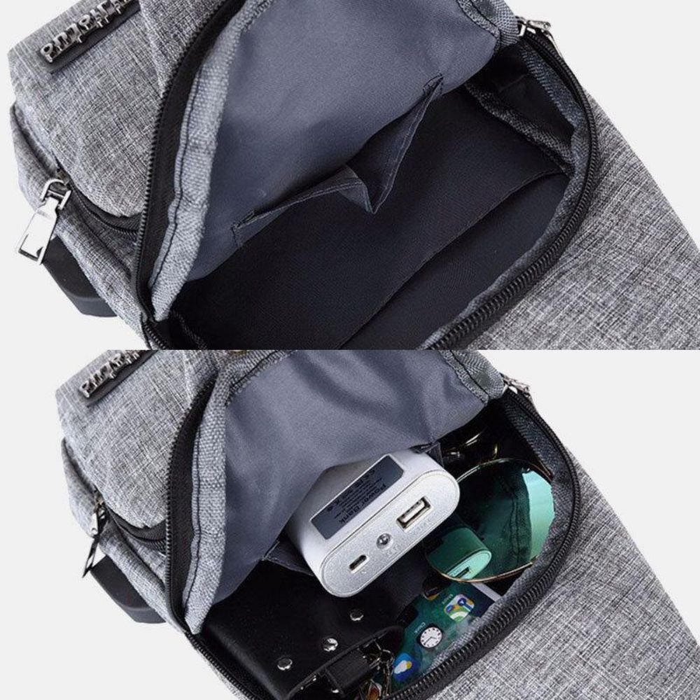 Heren Oxford Doek Usb Opladen Multi-Pocket Grote Capaciteit Waterdichte Borsttas Schoudertas