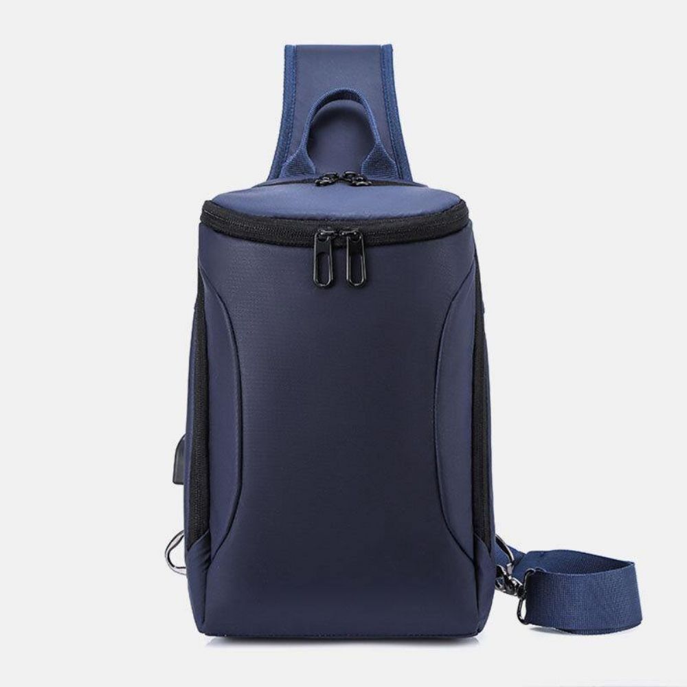 Heren Oxford Usb Opladen Anti-Diefstal Borsttas Veelzijdige Grote Capaciteit Waterdichte Nacht Reflecterende Strip Ontwerp Crossbody Tassen