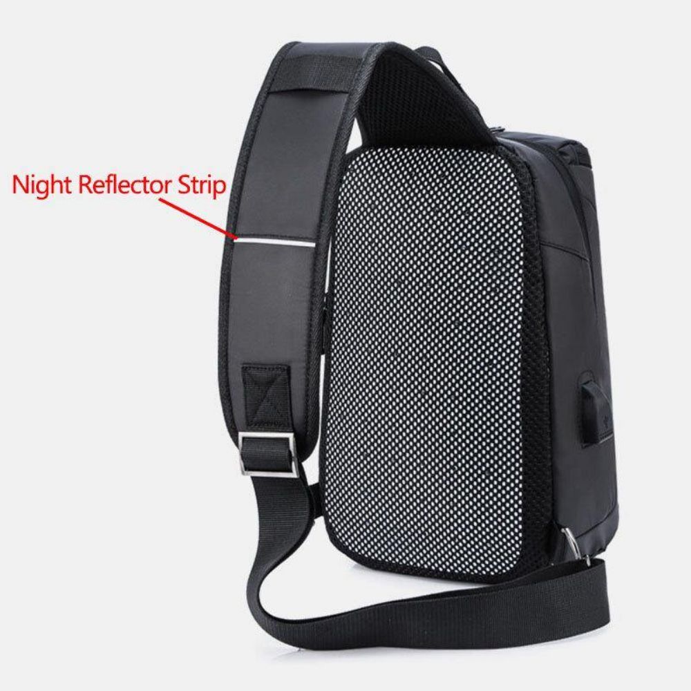 Heren Oxford Usb Opladen Anti-Diefstal Borsttas Veelzijdige Grote Capaciteit Waterdichte Nacht Reflecterende Strip Ontwerp Crossbody Tassen