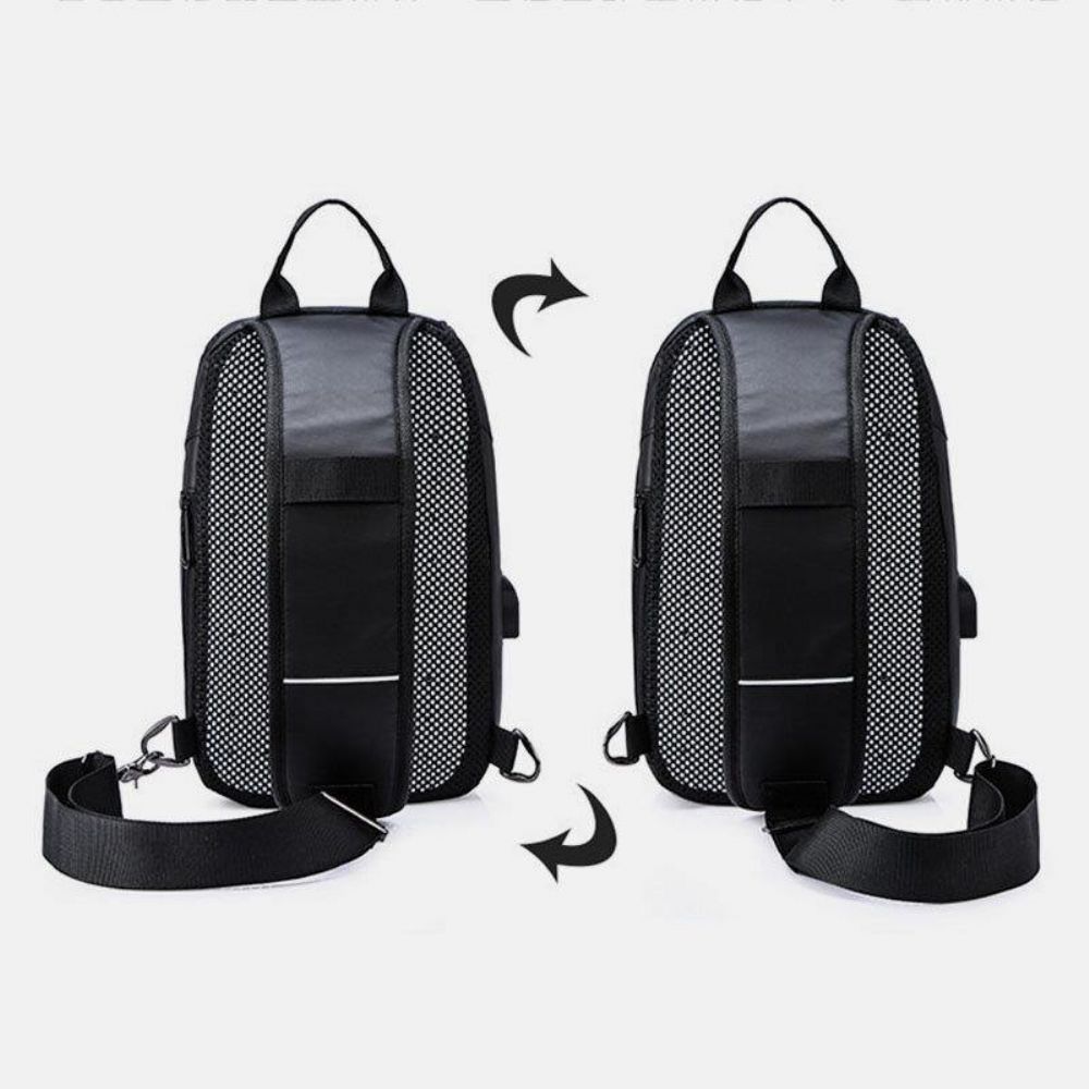 Heren Oxford Usb Opladen Anti-Diefstal Borsttas Veelzijdige Grote Capaciteit Waterdichte Nacht Reflecterende Strip Ontwerp Crossbody Tassen