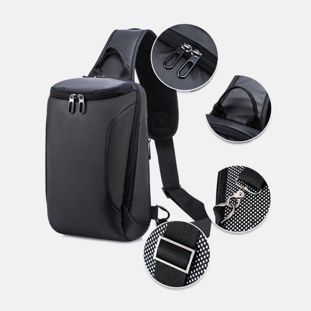 Heren Oxford Usb Opladen Anti-Diefstal Borsttas Veelzijdige Grote Capaciteit Waterdichte Nacht Reflecterende Strip Ontwerp Crossbody Tassen