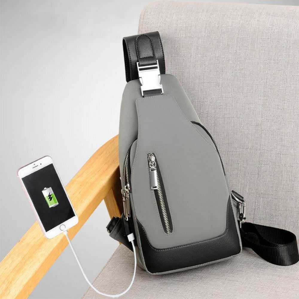 Heren Oxford Usb Opladen Waterdichte Casual Outdoor Crossbody Bag Borsttas Sling Bag