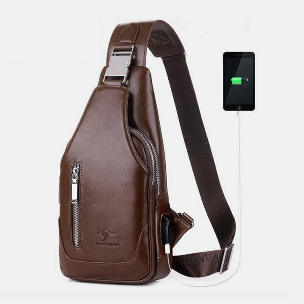 Heren Pu-Leer Zakelijk Casual Outdoor Waterdichte Multi-Carry Schoudertas Crossbody Tas Borsttas Met Usb-Opladen