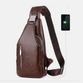 Heren Pu-Leer Zakelijk Casual Outdoor Waterdichte Multi-Carry Schoudertas Crossbody Tas Borsttas Met Usb-Opladen