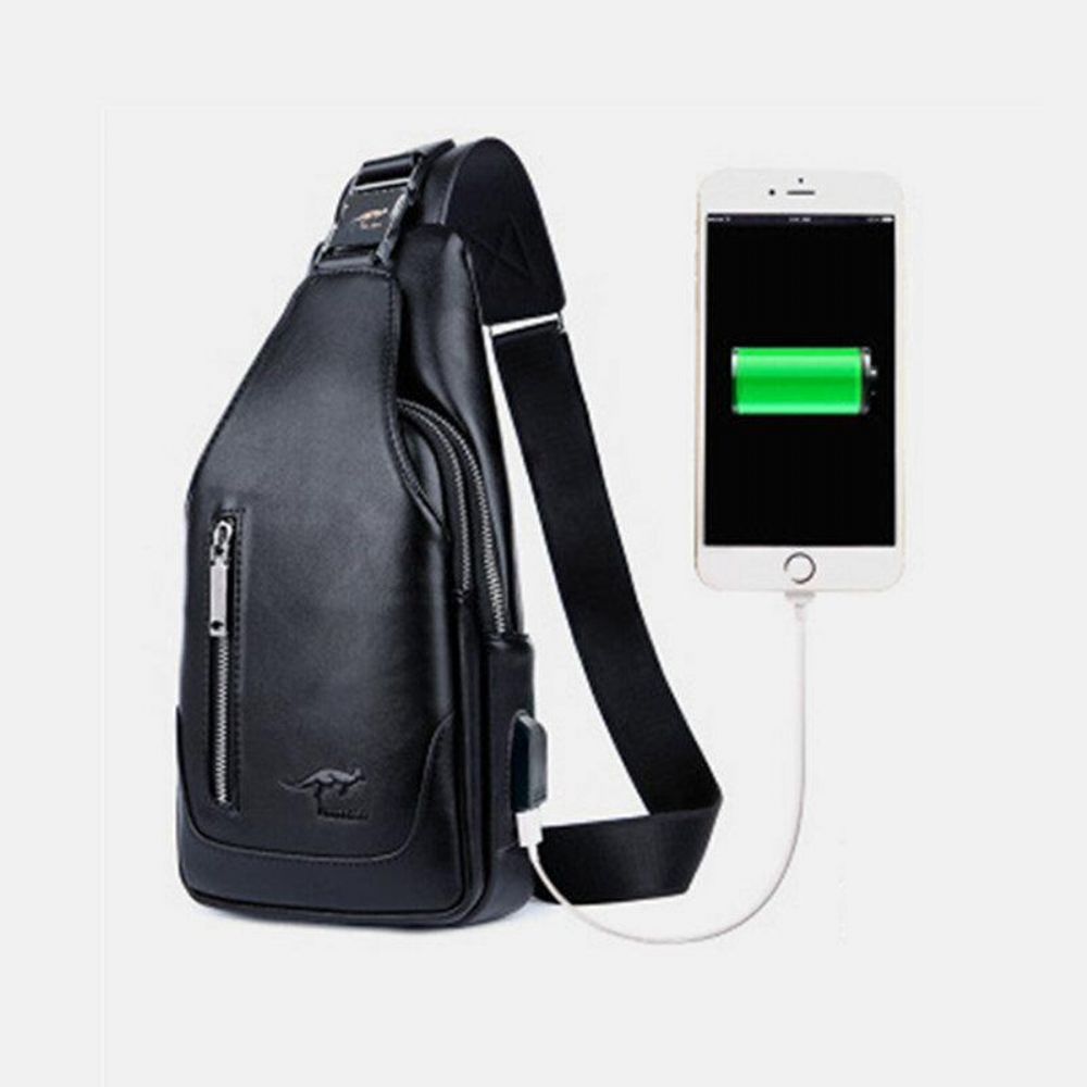 Heren Pu-Leer Zakelijk Casual Outdoor Waterdichte Multi-Carry Schoudertas Crossbody Tas Borsttas Met Usb-Opladen