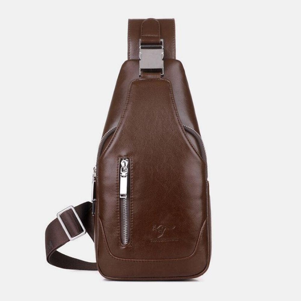 Heren Pu-Leer Zakelijk Casual Outdoor Waterdichte Multi-Carry Schoudertas Crossbody Tas Borsttas Met Usb-Opladen