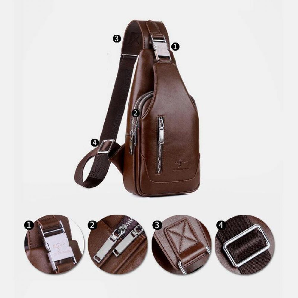 Heren Pu-Leer Zakelijk Casual Outdoor Waterdichte Multi-Carry Schoudertas Crossbody Tas Borsttas Met Usb-Opladen