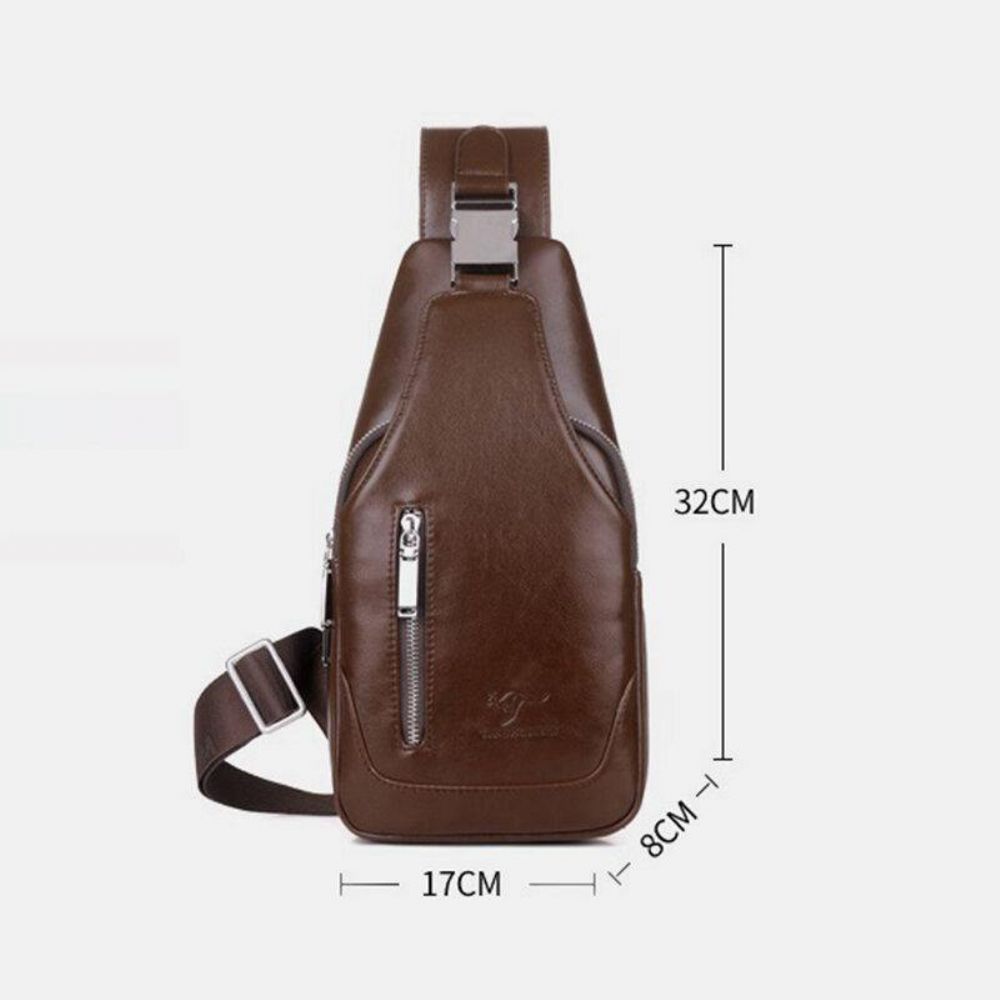 Heren Pu-Leer Zakelijk Casual Outdoor Waterdichte Multi-Carry Schoudertas Crossbody Tas Borsttas Met Usb-Opladen