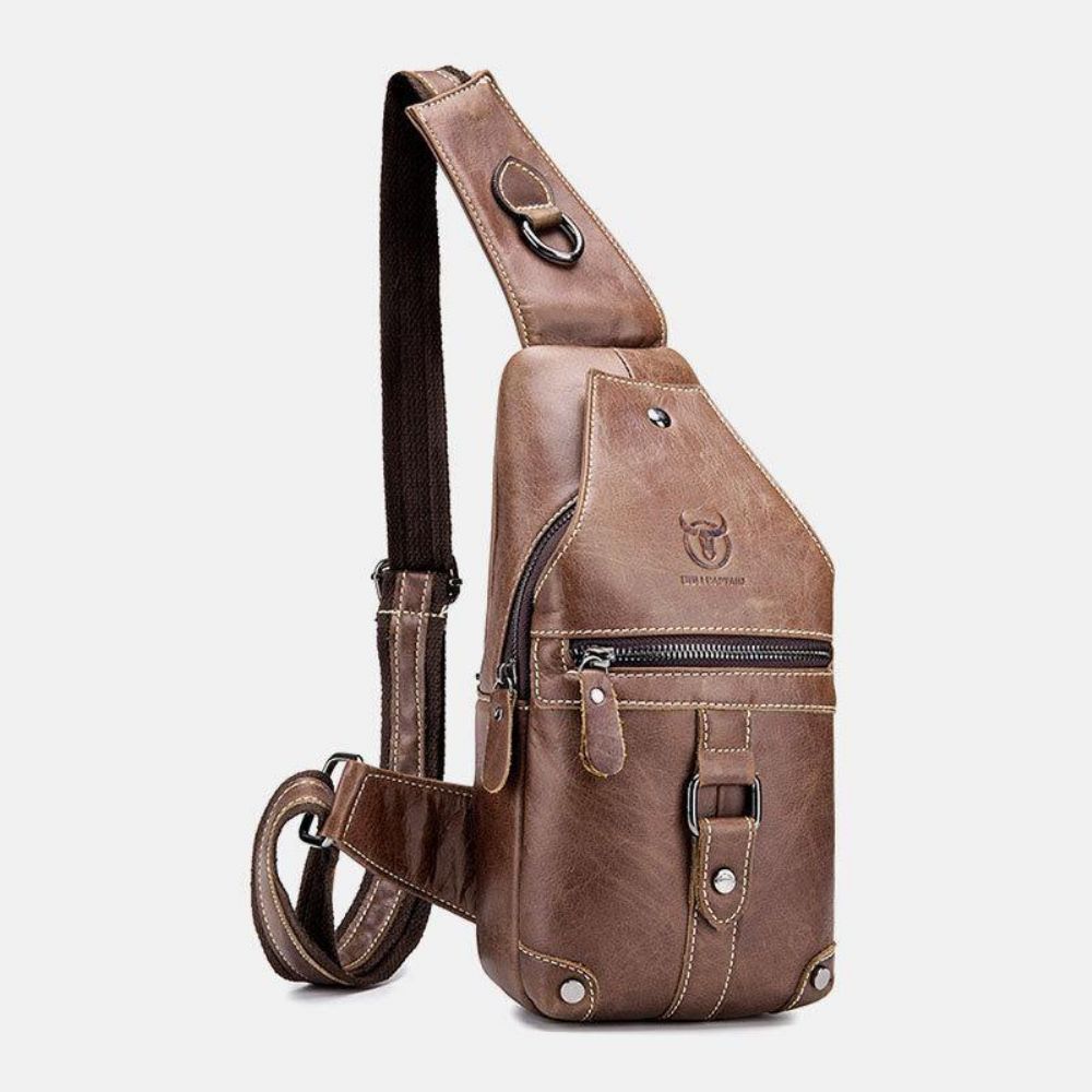 Mannen Echt Lederen Multi-Pocket Anti-Diefstal Slijtvaste Vintage Casual Crossbody Tas Borsttas