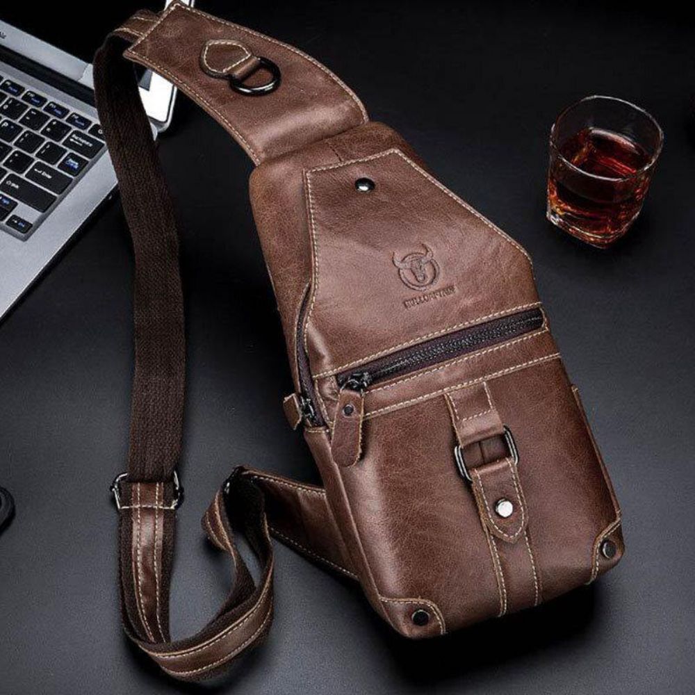 Mannen Echt Lederen Multi-Pocket Anti-Diefstal Slijtvaste Vintage Casual Crossbody Tas Borsttas