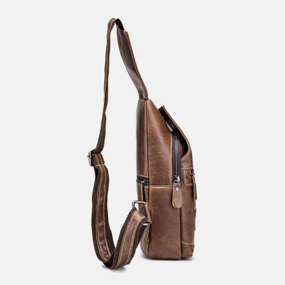 Mannen Echt Lederen Multi-Pocket Anti-Diefstal Slijtvaste Vintage Casual Crossbody Tas Borsttas