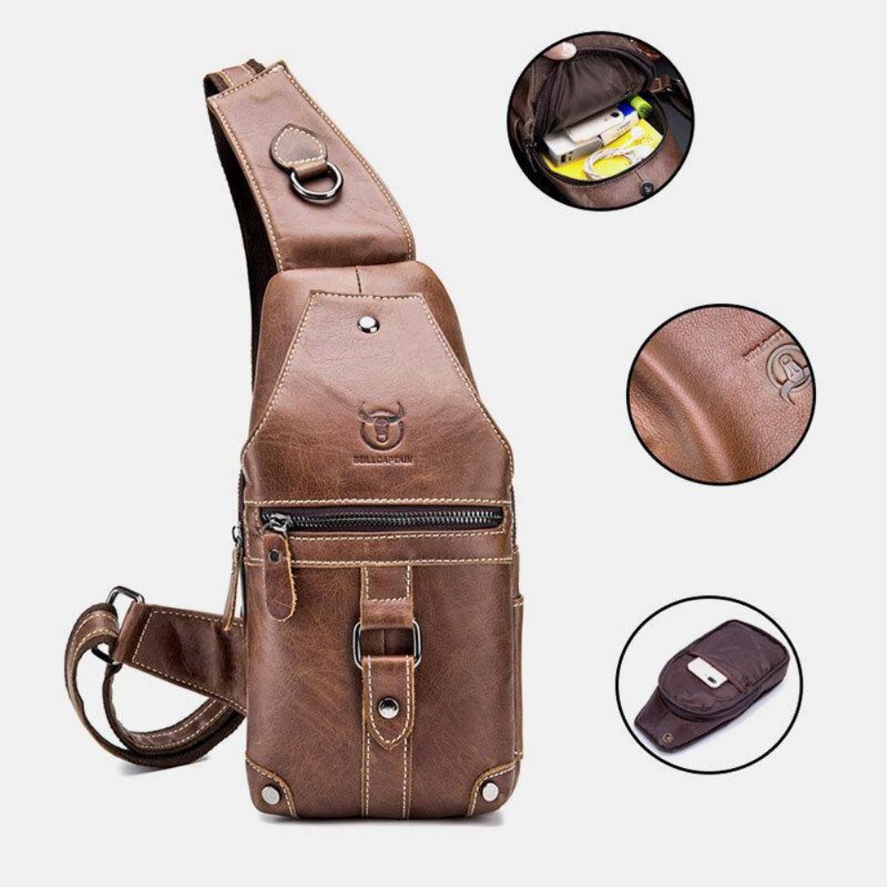 Mannen Echt Lederen Multi-Pocket Anti-Diefstal Slijtvaste Vintage Casual Crossbody Tas Borsttas