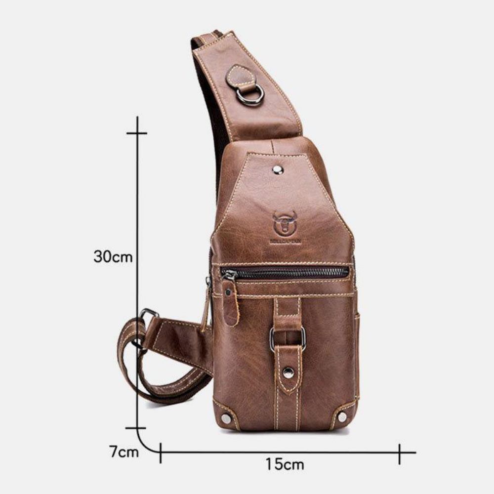 Mannen Echt Lederen Multi-Pocket Anti-Diefstal Slijtvaste Vintage Casual Crossbody Tas Borsttas