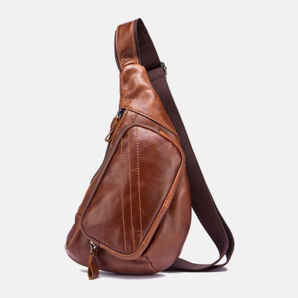 Mannen Echt Lederen Multi-Pocket Retro 9 Inch Grote Capaciteit Waterdichte Telefoon Borstzakken Crossbody Tas