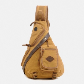 Mannen Echt Leer Canvas Reizen Outdoor Draagtas Multi-Pocket Crossbody Tas Borsttas