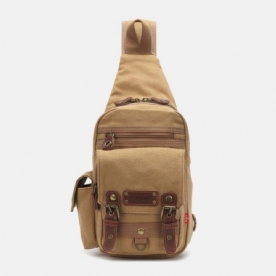 Mannen Echt Leer Canvas Reizen Outdoor Draagtas Persoonlijke Crossbody Tas Borsttas