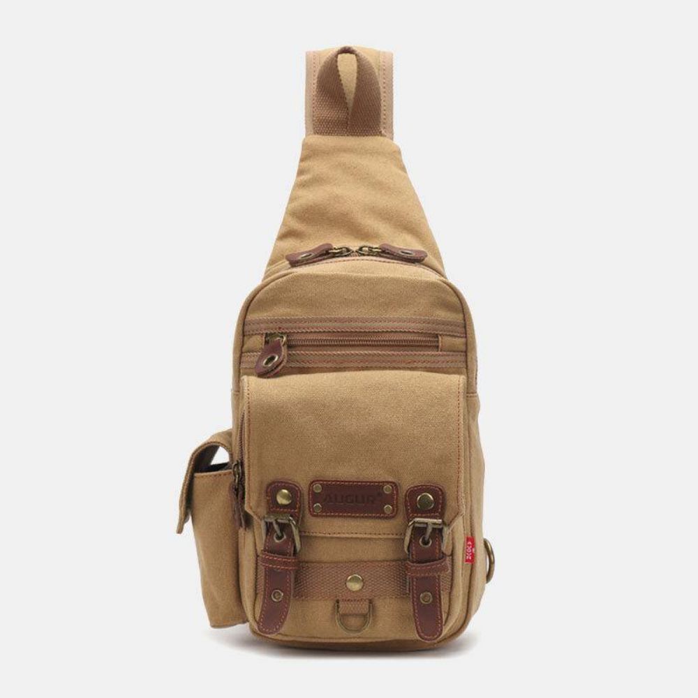 Mannen Echt Leer Canvas Reizen Outdoor Draagtas Persoonlijke Crossbody Tas Borsttas