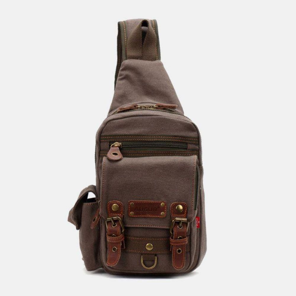 Mannen Echt Leer Canvas Reizen Outdoor Draagtas Persoonlijke Crossbody Tas Borsttas