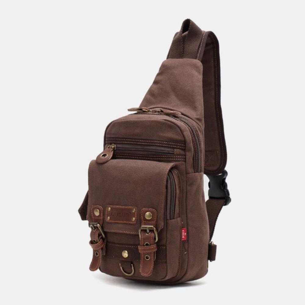 Mannen Echt Leer Canvas Reizen Outdoor Draagtas Persoonlijke Crossbody Tas Borsttas