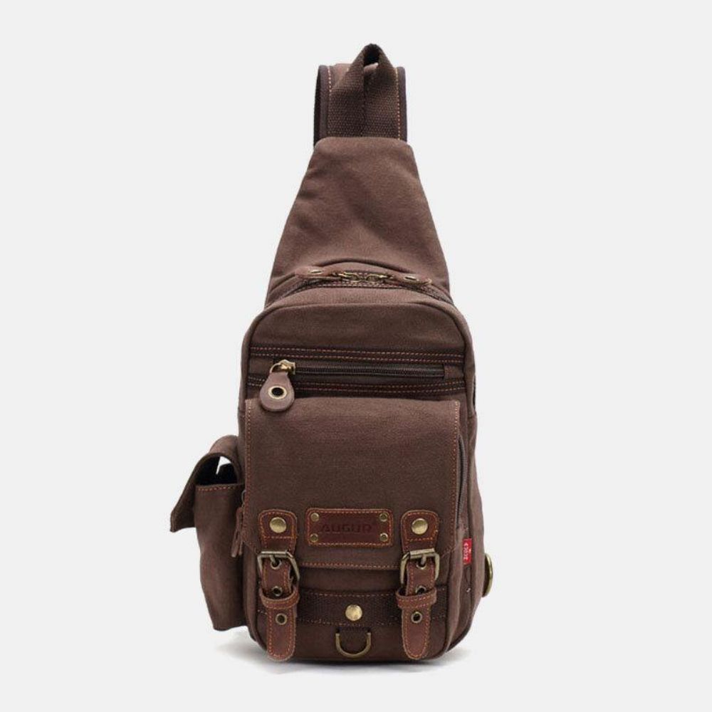 Mannen Echt Leer Canvas Reizen Outdoor Draagtas Persoonlijke Crossbody Tas Borsttas