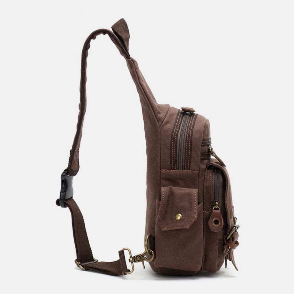 Mannen Echt Leer Canvas Reizen Outdoor Draagtas Persoonlijke Crossbody Tas Borsttas